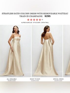 ALFRED SUNG Strapless Satin Column Gown in Champagne